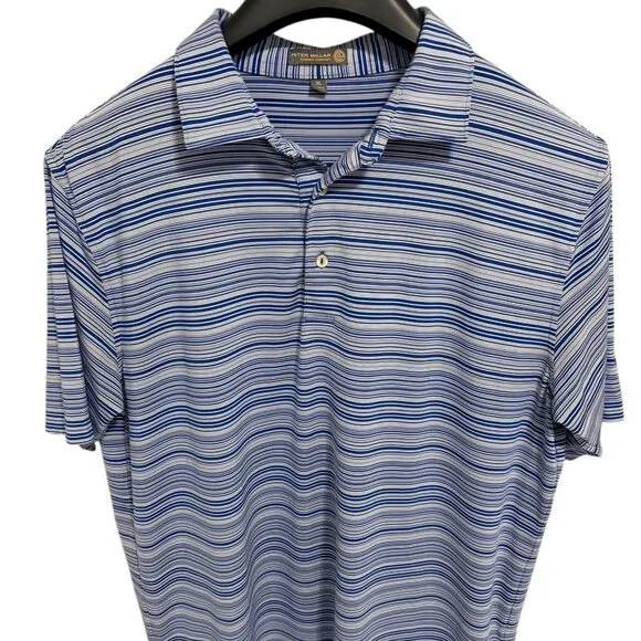 Peter Millar Summer Comfort Golf Polo Shirt Size XL Striped Golf Logo Blue - Picture 1 of 7